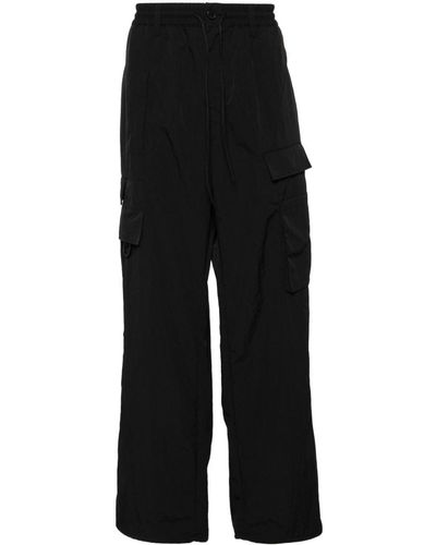 Y-3 Crinkle Logo-Print Wide-Leg Cargo Trousers - Black