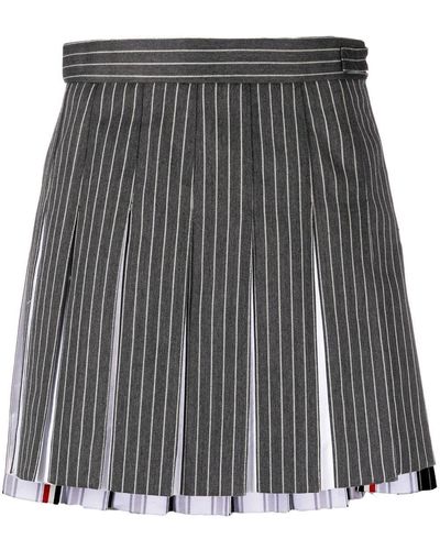 Thom Browne Pinstripe-Print Pleated Skirt - Grey