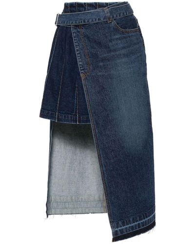 Sacai Overlapping Denim Midi Skirt - Blue