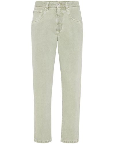 Brunello Cucinelli Logo-Patch Cotton Tapered Jeans - Green