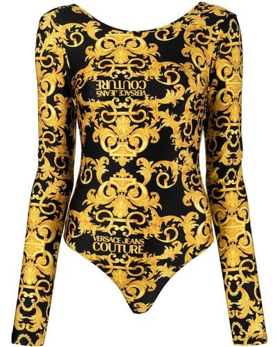 Versace Logo Baroque-print Open-back Bodysuit - Black