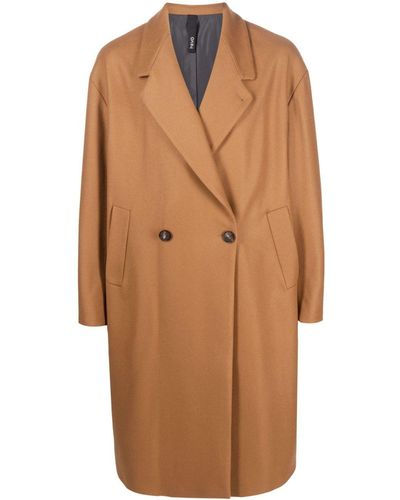 Hevò Double-Breasted Wool-Blend Coat - Brown