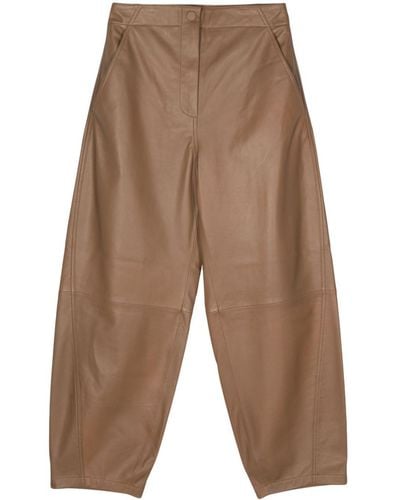 Yves Salomon Leather Tapered Trousers - Brown