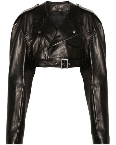 Rick Owens Cropped Leather Biker Jacket - Black