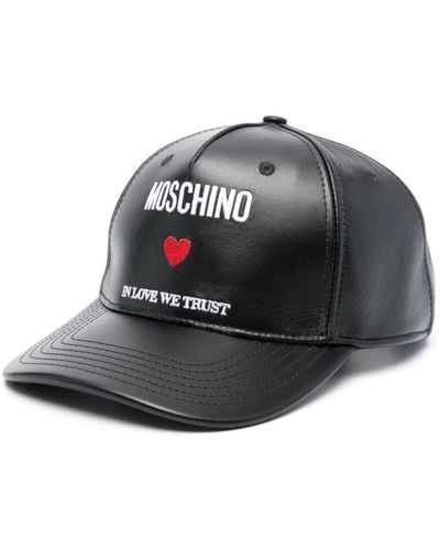 Moschino Logo-Embroidered Leather Cap - Black