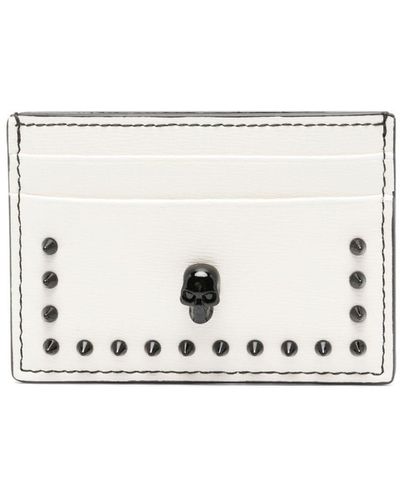 Alexander McQueen Skull-Stud Leather Cardholder - White