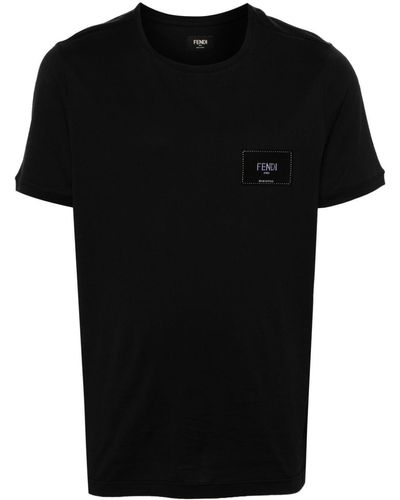 Fendi Logo-Appliqué Cotton T-Shirt - Black