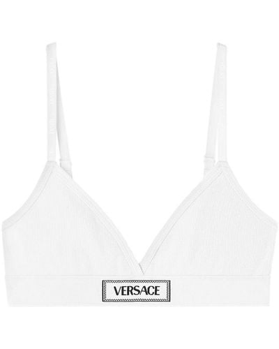 Versace Logo-Patch Cotton-Blend Bra - White