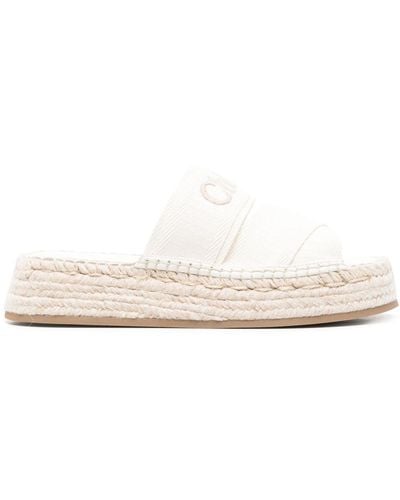 Chloé Mila Canvas Flatform Sandals - White