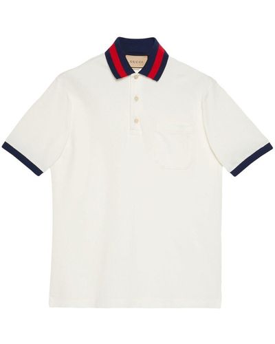 Gucci Web Stripe-Collar Piqué Polo Shirt - White