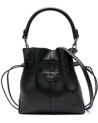 Tod's Logo-Patch Leather Bucket Bag - Black