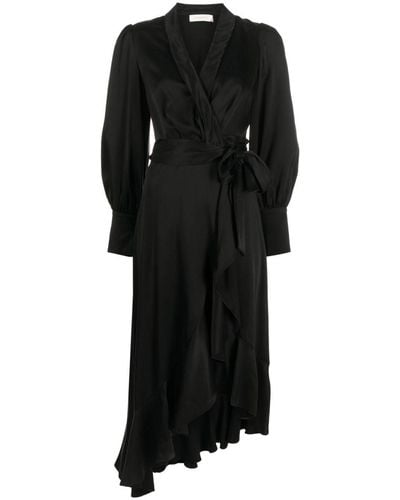 Zimmermann Long-Sleeve Wrap Silk Minidress - Black