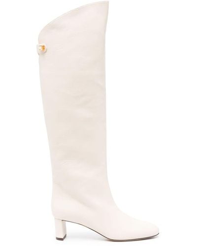 Maison Skorpios 50Mm Knee-High Leather Boots - White