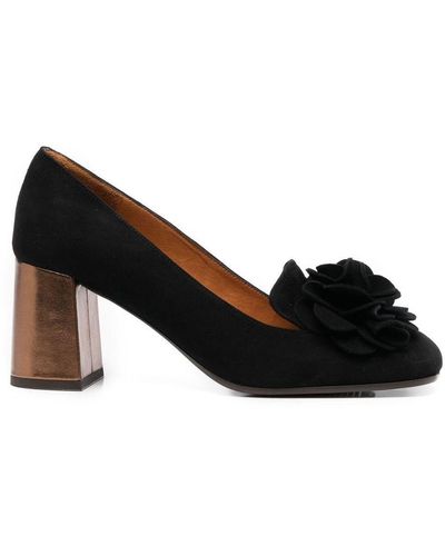 Chie Mihara Floral-appliqué 70mm Leather Court Shoes - Black