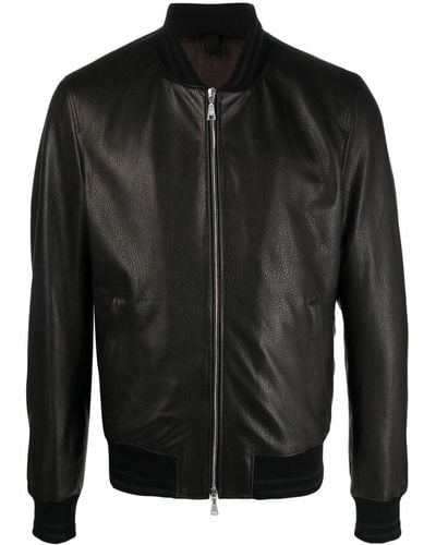 Tagliatore Leather Bomber Jacket - Black