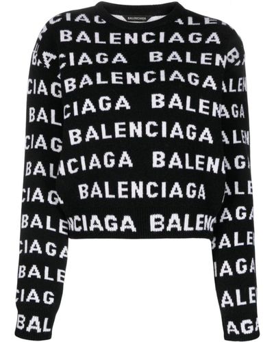 Balenciaga Intarsia-Logo Crew-Neck Jumper - Black