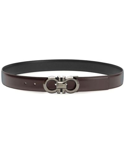 Ferragamo Logo-Engraved Buckle Reversible Leather Belt - Black