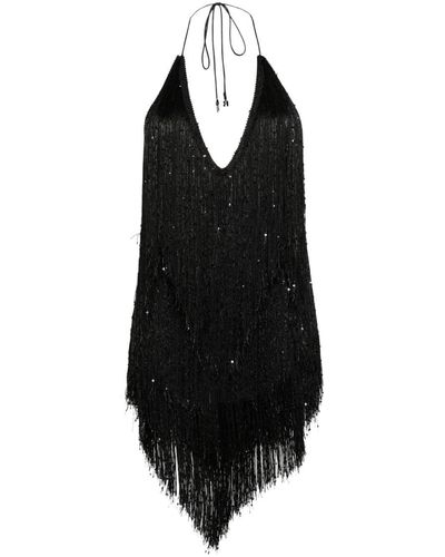 ROTATE BIRGER CHRISTENSEN Sequin-Embellished Fringed Bodysuit - Black