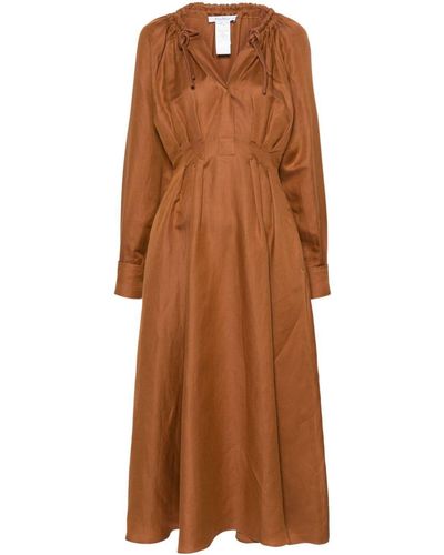 Max Mara Rust Pleated Detailing Midi Dress - Brown