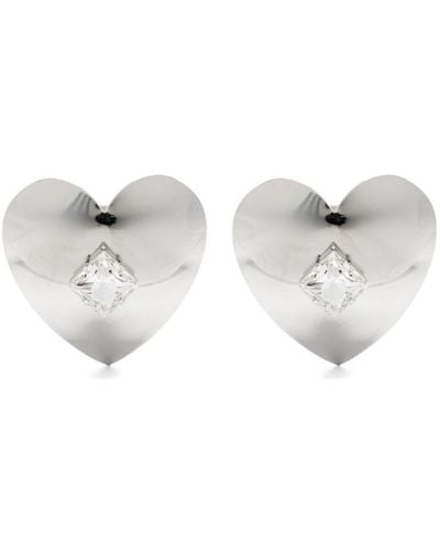 Alessandra Rich Heart-Motif Clip-On Earrings - White