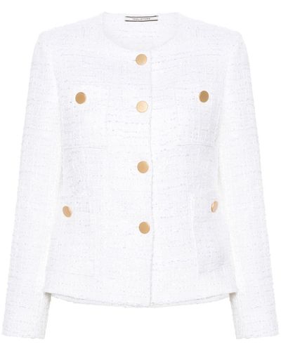 Tagliatore Round-Neck Tweed Jacket - White