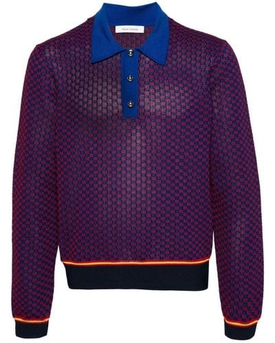 Wales Bonner Geometric-Pattern Polo Shirt - Blue