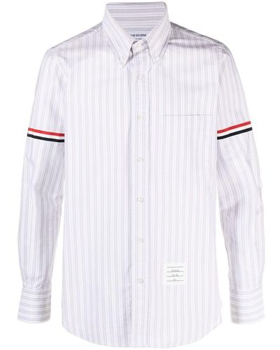 Thom Browne Grosgrain-Band Striped Oxford Shirt - White