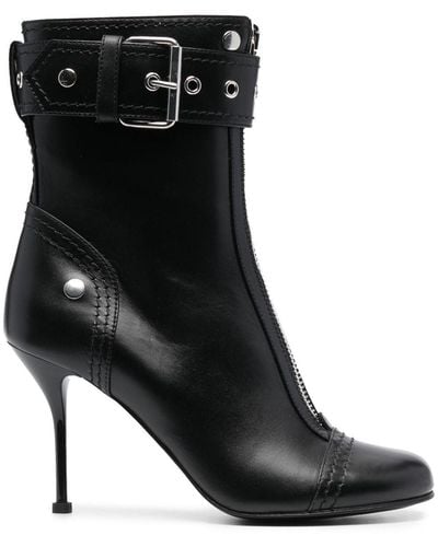 Alexander McQueen Buckle-Detail 90Mm Leather Boots - Black