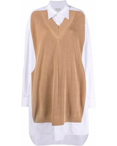 Maison Margiela Spliced Knit-Detail Shirtdress - Brown