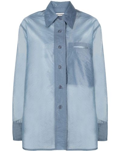 Low Classic Semi-Sheer Buttoned Shirt - Blue