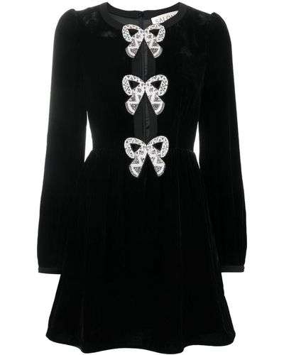Saloni Bow-detail Velvet Mini Dress - Black