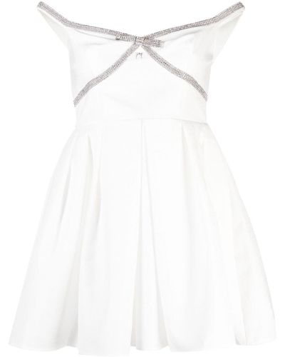 Self-Portrait Diamanté-Trim Off-Shoulder Minidress - White