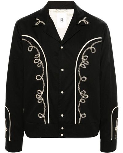 PT Torino Camp-Collar Embroidered Jacket - Black
