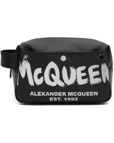 Alexander McQueen Logo-Print Wash Bag - Black