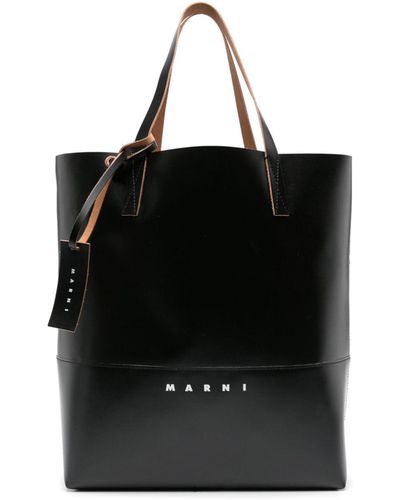 Marni Tribeca Logo-Print Faux-Leather Tote Bag - Black