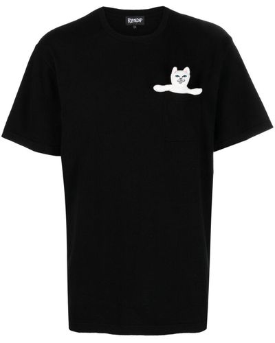 RIPNDIP Cat-Print Cotton T-Shirt - Black
