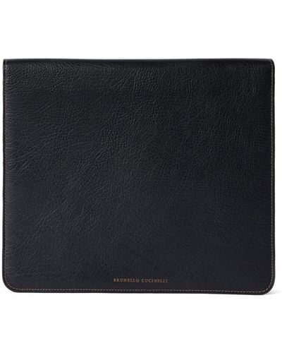 Brunello Cucinelli Logo-debossed Leather Laptop Bag - Black