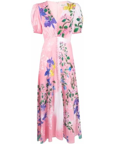 Saloni Lea Floral-print Dress - Pink