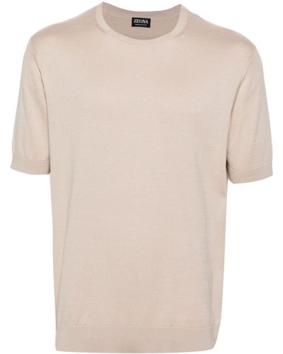Zegna Crew-Neck Knitted Cotton T-Shirt - Natural