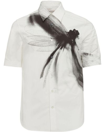 Alexander McQueen Dragonfly-Print Cotton Shirt - Grey