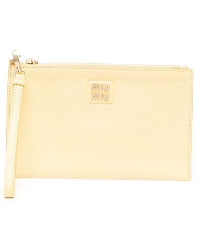 Miu Miu Logo-Lettering Clutch Bag - Natural