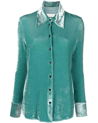 Jil Sander Pointed-Collar Velvet Shirt - Green