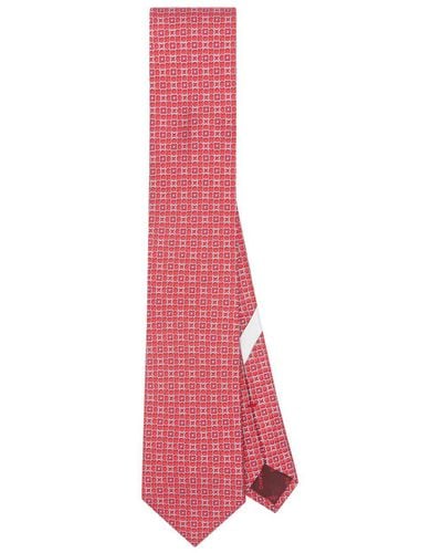Ferragamo Geometric Gancini-Print Silk Tie - Pink