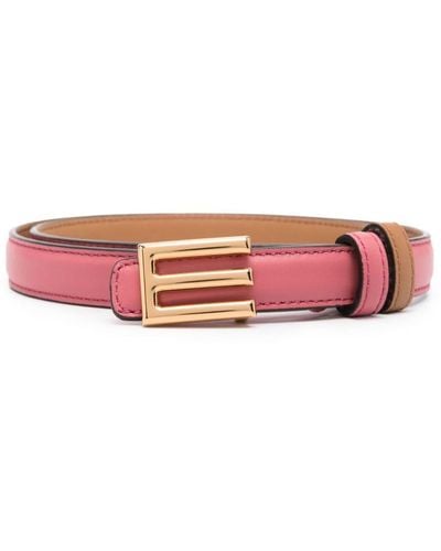 Etro Logo-Buckle Leather Belt - Pink