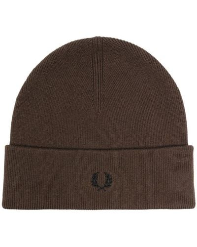 Fred Perry Logo-Embroidered Turn Up-Brim Beanie - Brown