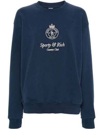 Sporty & Rich Logo-Embroidered Cotton Sweatshirt - Blue