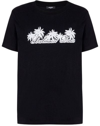 Balmain Palm-Print Cotton T-Shirt - Black