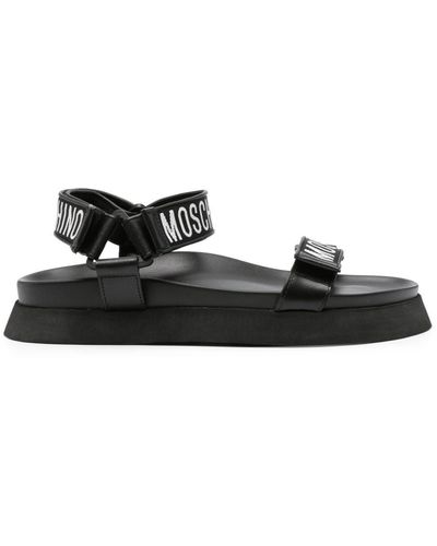 Moschino Logo-Embroidered Touch-Strap Sandals - Black