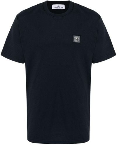 Stone Island Logo-Patch Cotton T-Shirt - Blue