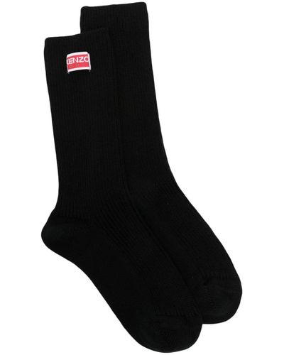 KENZO Logo-patch Ribbed-knit Socks - Black